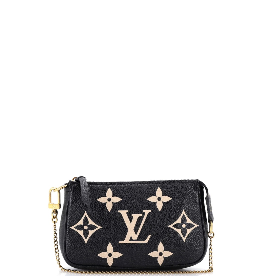 Louis Vuitton Giant Mini Monogram Pochette Bicolor Empreinte Accessoires: Louis Vuitton Giant Mini Monogram Pochette Bicolor Empreinte Accessoires Black Giant Mini Monogram Pochette Bicolor Empreinte Accessoires from Louis Vuitton feature a sleek design with a 6" handle dro