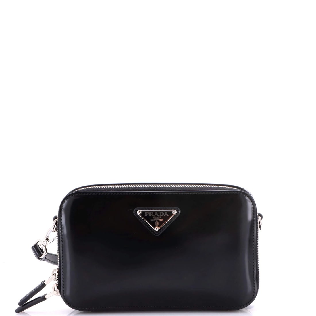 Prada Zip Crossbody Bag Brushed Leather: Prada Zip Crossbody Bag Brushed Leather Prada Zip Crossbody Bag Brushed Leather is a stylish shoulder bag with a zip-around closure, featuring a brushed leather exterior in black. The bag measures