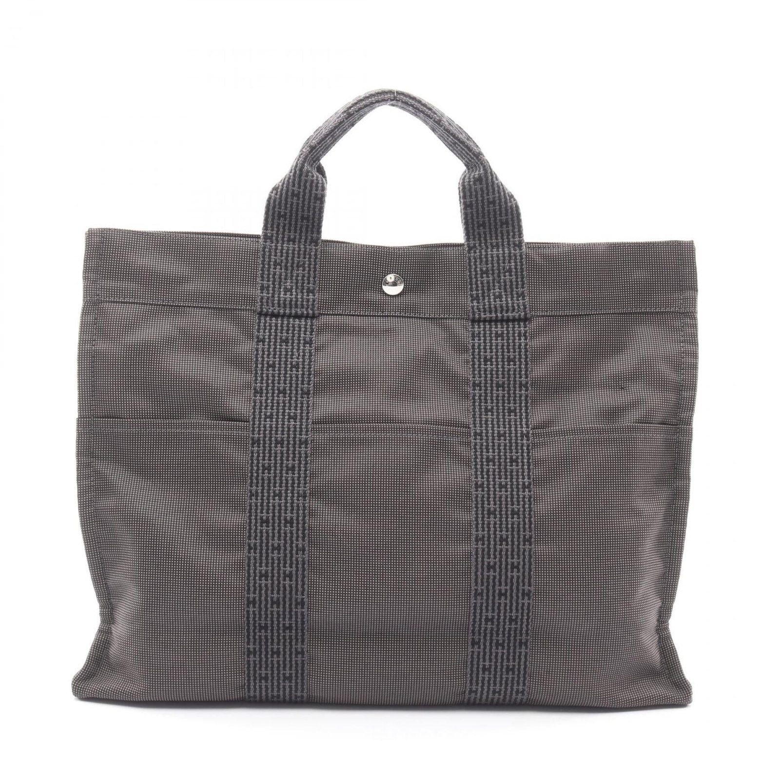 Nylon Canvas Handbag Hermes Tote: Nylon Canvas Handbag Hermes Tote Nylon canvas handbag with a timeless design, this gray tote measures 32cm x 42cm x 11cm, perfect for everyday use. Made from durable nylon canvas, it features a