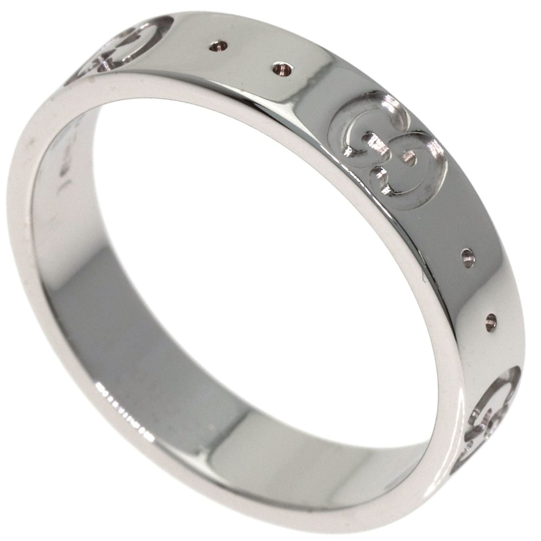 Icon K18 White Gold Gucci Ring #10: Icon K18 White Gold Gucci Ring #10 K18 White Gold Gucci Ring #10 boasts a sleek, silver metal exterior and a signature from the renowned fashion house, adding a touch of luxury to any outfit. This