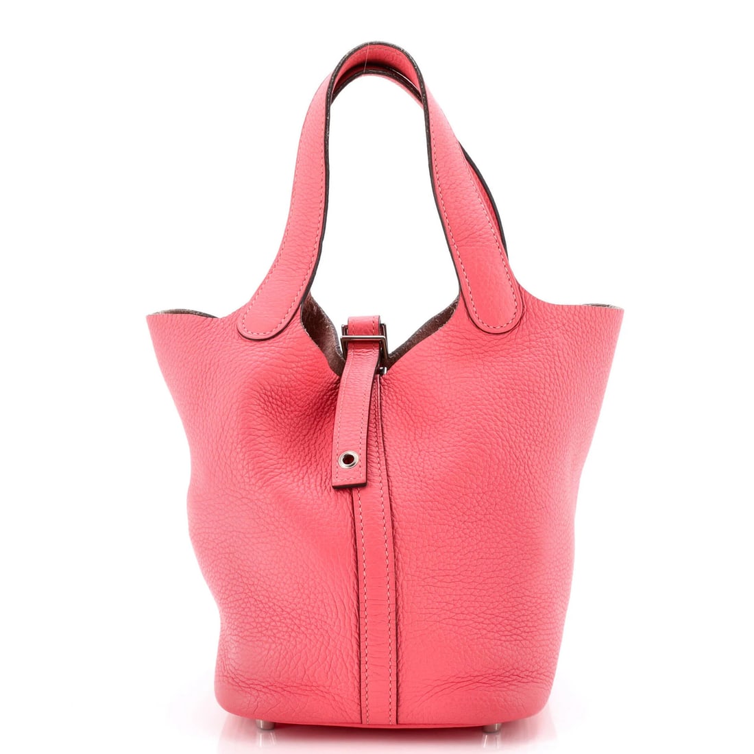 Picotin Lock Bag Clemence Hermes: Picotin Lock Bag Clemence Hermes Pink Picotin Lock Bag Clemence PM from Hermes, featuring a vibrant exterior color and raw leather interior, is a stylish and functional accessory. The bag boasts a