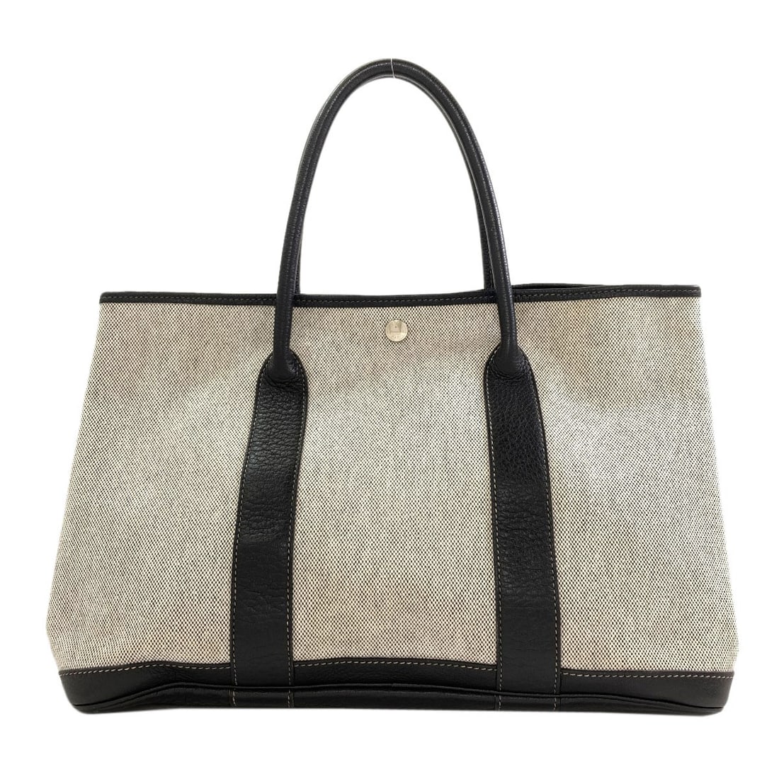 Silver Hardware Tote Bag Tower Ash Buffl Pm Garden Party Hermes: Silver Hardware Tote Bag Tower Ash Buffl Pm Garden Party Hermes Tower ash exterior adds a unique touch to this gray tote bag, measuring 9.8 inches in height and 7.1 inches in depth. The bag's snap