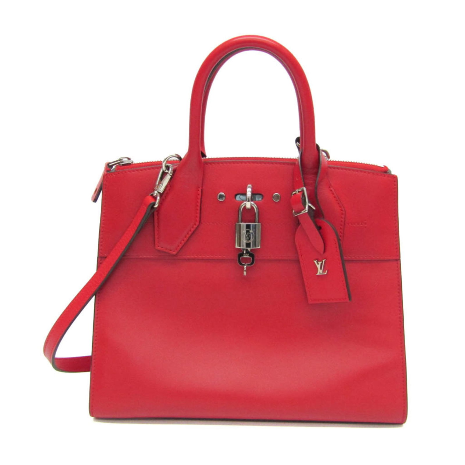 Shoulder Bag Handbag Leather Louis Vuitton: Shoulder Bag Handbag Leather Louis Vuitton Ruby red leather and sleek design make this Louis Vuitton City Steamer PM shoulder bag a stylish accessory. With its open pocket, zipper pocket, and hook