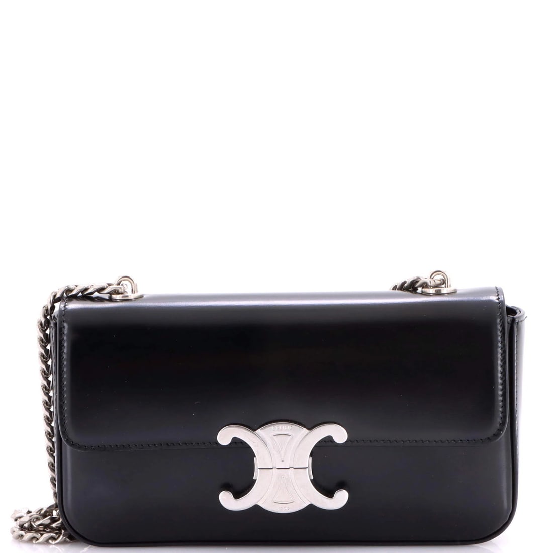 Celine Triomphe Chain Shoulder Bag Leather Small: Celine Triomphe Chain Shoulder Bag Leather Small Black Celine Triomphe Chain Shoulder Bag Leather Small, featuring a classic design with a chain strap and premium leather exterior, is available.