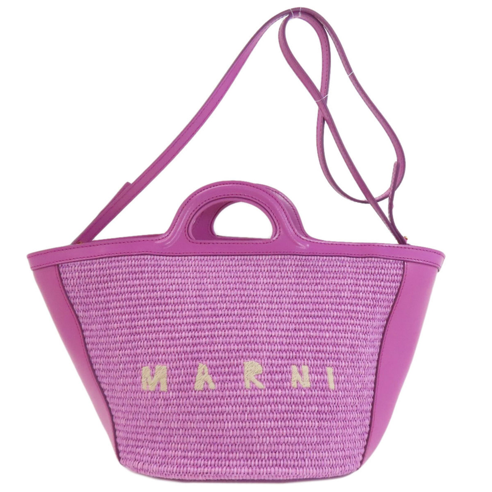 Handbag Raffia Leather Marni: Handbag Raffia Leather Marni Raffia leather Marni handbag with a striking purple hue, featuring a zipper pocket for added functionality. Made from a unique blend of raffia and leather, this stylish