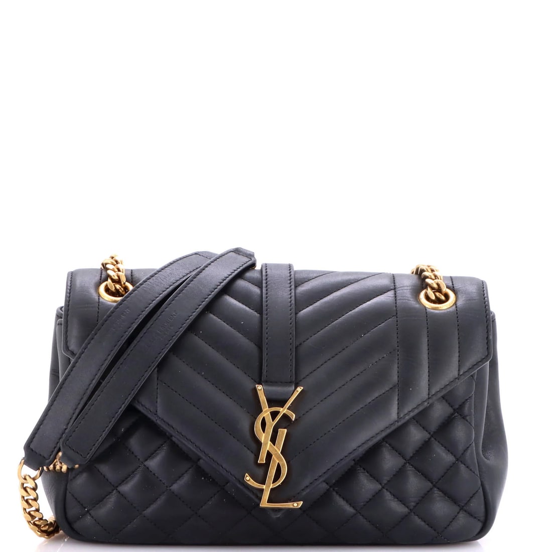 Saint Laurent Classic Monogram Envelope Satchel Mixed Matelasse Leather Medium: Saint Laurent Classic Monogram Envelope Satchel Mixed Matelasse Leather Medium Classic Elegance in Green: This Saint Laurent Classic Monogram Envelope Satchel features a timeless design with a mixed