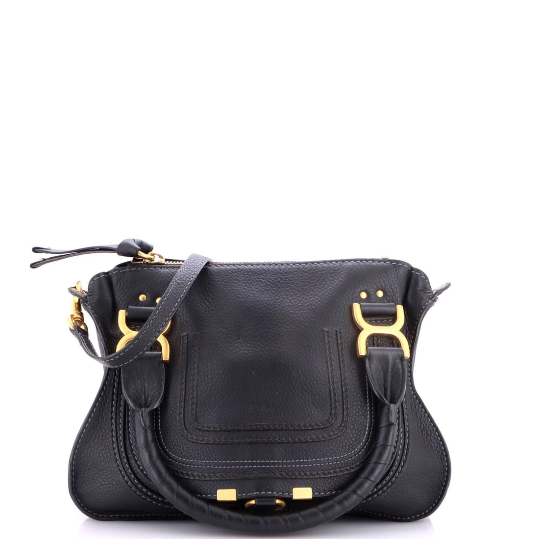 Small Leather Satchel Chloe Marcie: Small Leather Satchel Chloe Marcie Small Leather Satchel Chloe Marcie - A chic and compact accessory, this black leather satchel features a classic design with a 19" strap drop and a green interior.