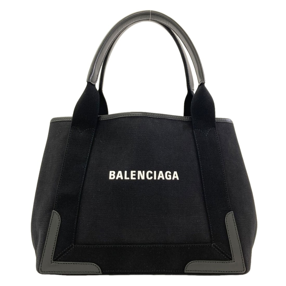 Balenciaga 339933 Navy Cabas Handbag Canvas Leather: Balenciaga 339933 Navy Cabas Handbag Canvas Leather Canvas and leather come together in this navy black Balenciaga 339933 Handbag, a stylish and versatile accessory. The canvas exterior adds a touch