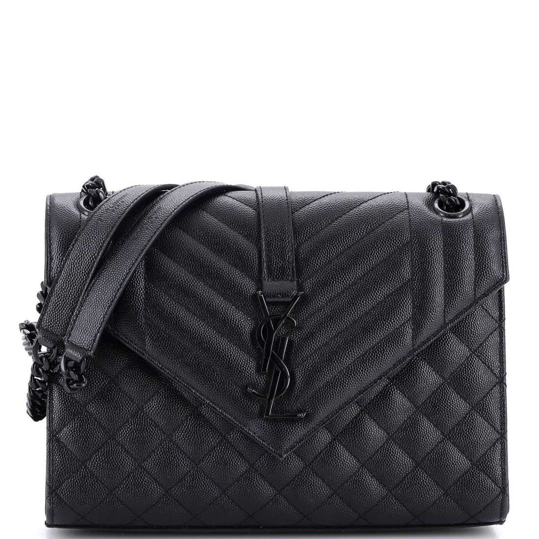 Saint Laurent Classic Monogram Envelope Satchel Mixed Matelasse Leather Medium: Saint Laurent Classic Monogram Envelope Satchel Mixed Matelasse Leather Medium Black Saint Laurent Classic Monogram Envelope Satchel in mixed matelasse leather, featuring a medium size with a 12"