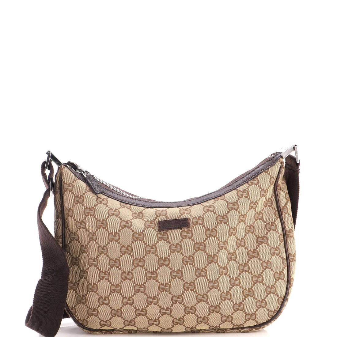 Zip Saddle Messenger Bag Canvas GG Leather Medium: Zip Saddle Messenger Bag Canvas GG Leather Medium Brown Saddle Zip Messenger Bag with Leather and Canvas Details. This medium-sized bag features a canvas exterior with leather accents and a signature 