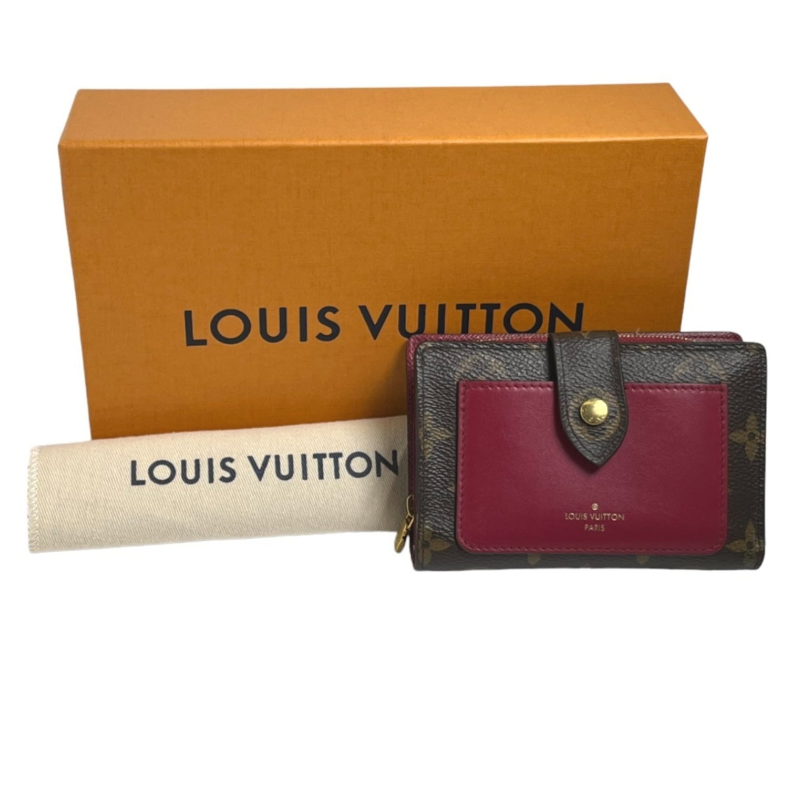 Louis Vuitton Wallet (Bi-Fold) Monogram: Louis Vuitton Wallet (Bi-Fold) Monogram Bi-fold wallet with iconic Louis Vuitton monogram in fuchsia, perfectly complemented by its elegant dust bag and luxurious box. This stylish accessory