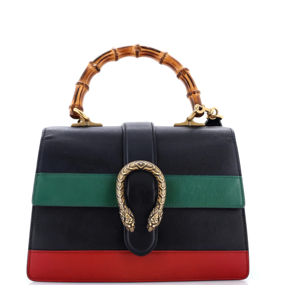 Colorblock leather medium bag Bamboo Top Handle Gucci: Colorblock leather medium bag Bamboo Top Handle Gucci Black Colorblock Leather Medium Bag with Bamboo Top Handle from Gucci. This medium-sized bag features a striking colorblock design and a sturdy ba