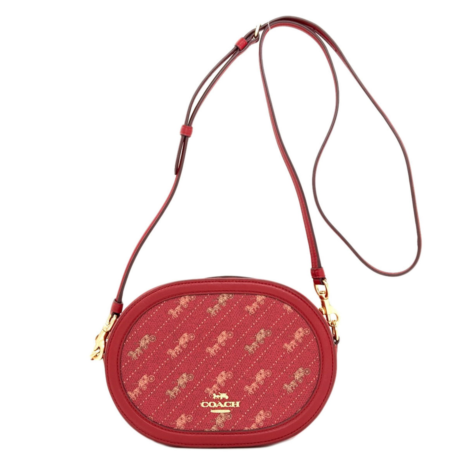 Coach PVC Leather Shoulder Bag: Coach PVC Leather Shoulder Bag This vibrant red Coach PVC Leather Shoulder Bag is a stylish and eye-catching accessory. Made from a combination of PVC and leather, its unique blend of materials adds a