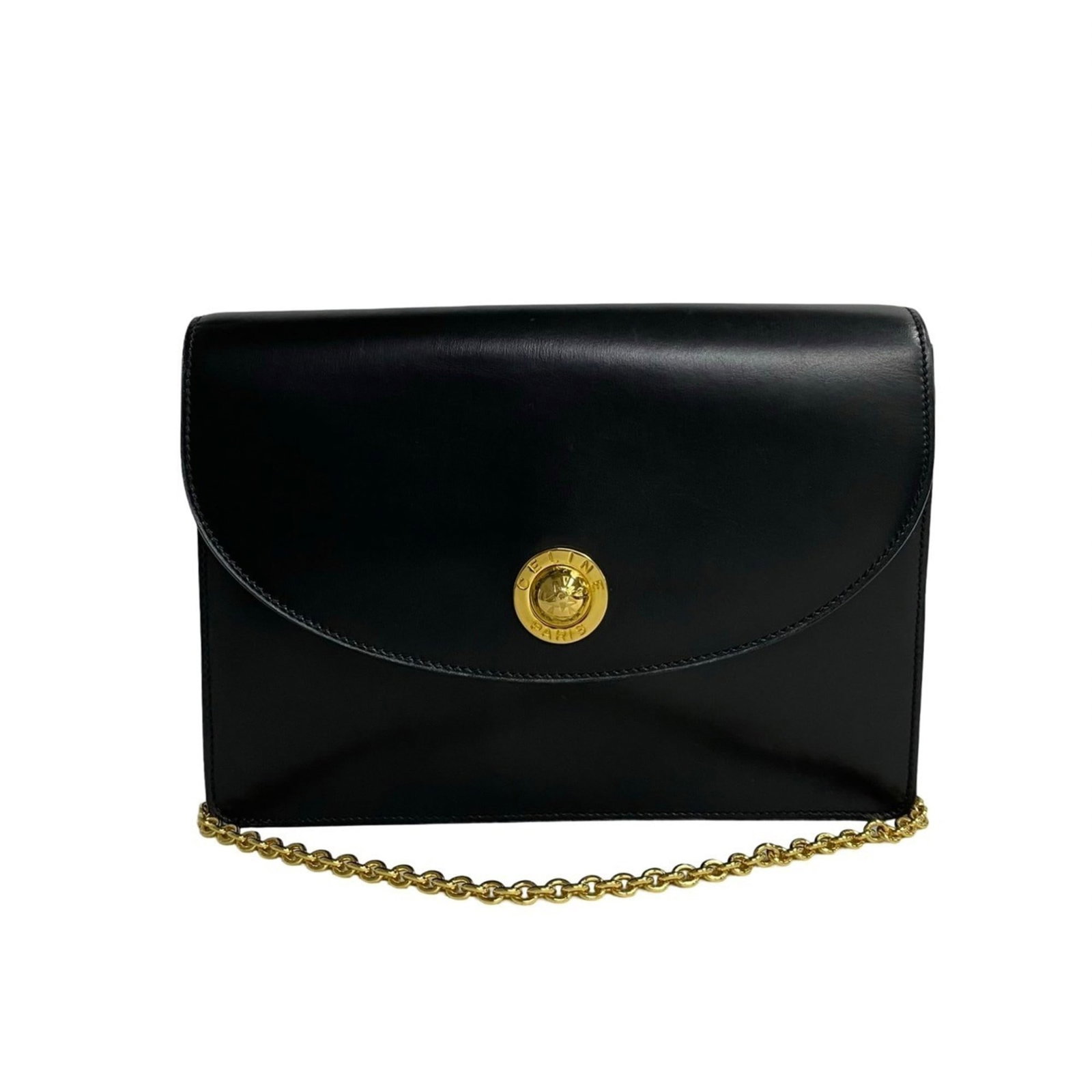 Celine Leather Shoulder Bag Pochette: Celine Leather Shoulder Bag Pochette Black leather Celine pochette with clean lines and classic design. The bag measures 18cm x 24cm x 3cm and features a simple, elegant shape. Made from high-quality