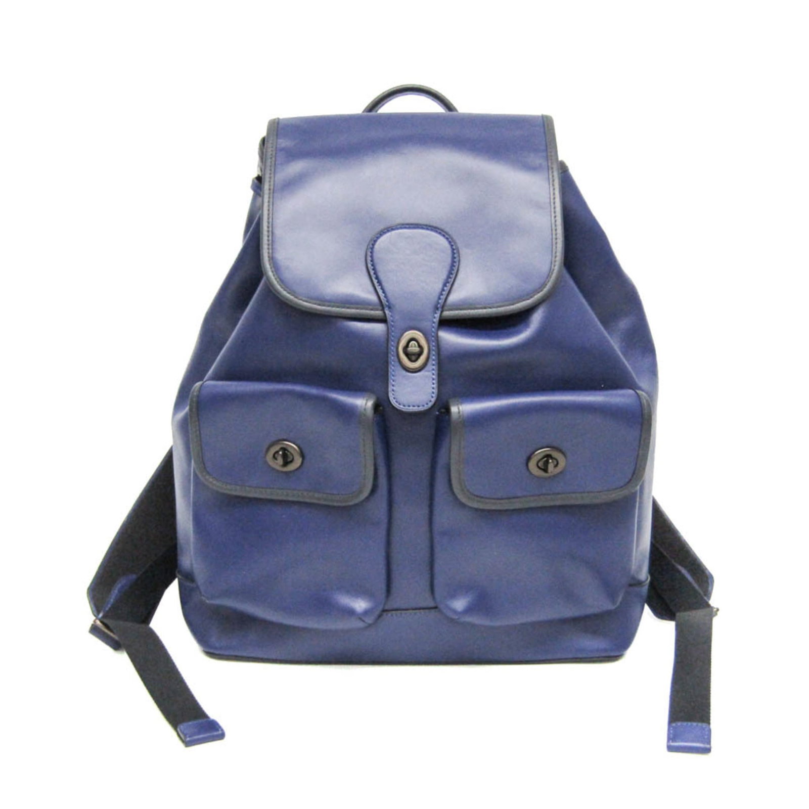 Leather Backpack Coach: Leather Backpack Coach The Coach Leather Backpack features a classic design with a rich blue color, crafted from high-quality leather. Measuring 37cm x 30cm x 14.5cm, this stylish backpack is both