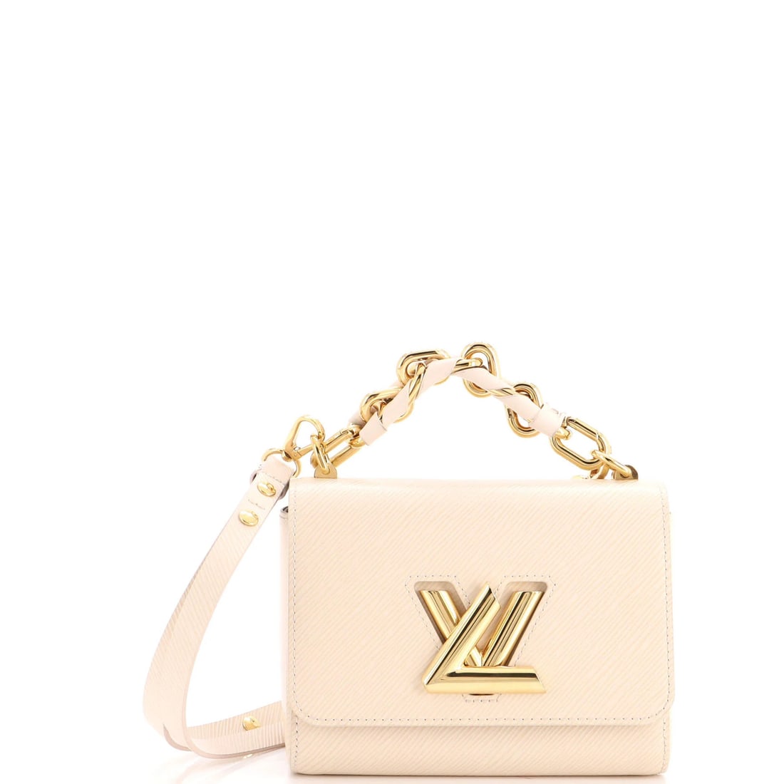 Chain Top Handle Bag Louis Vuitton Twist Braided Epi Leather PM: Chain Top Handle Bag Louis Vuitton Twist Braided Epi Leather PM Neutral Epi Leather Louis Vuitton Twist Braided Chain Top Handle Bag. This bag features a Twist Braided Chain top handle, made from Epi