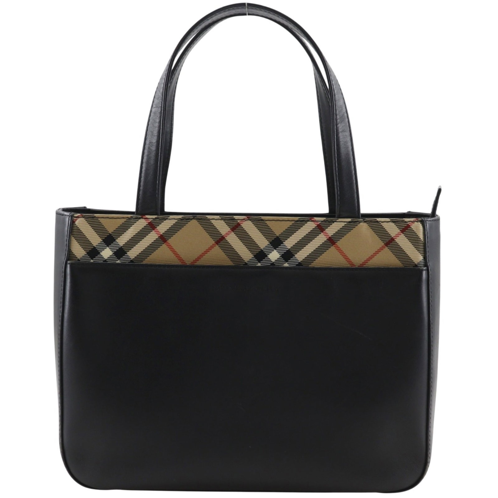 Bag Leather Nylon Burberry Canvas Tote: Bag Leather Nylon Burberry Canvas Tote Black leather and nylon canvas Burberry tote bag with a classic design. Measuring 21cm x 27cm x 10cm, this versatile bag is a stylish and practical choice. Its