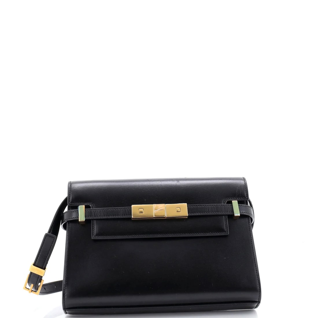 Laurent Small Saint Leather Bag Manhattan Shoulder: Laurent Small Saint Leather Bag Manhattan Shoulder Small Saint Laurent Leather Bag in Black with Gold Hardware. This Manhattan Shoulder Bag features a classic design with a small size and gold hardwar