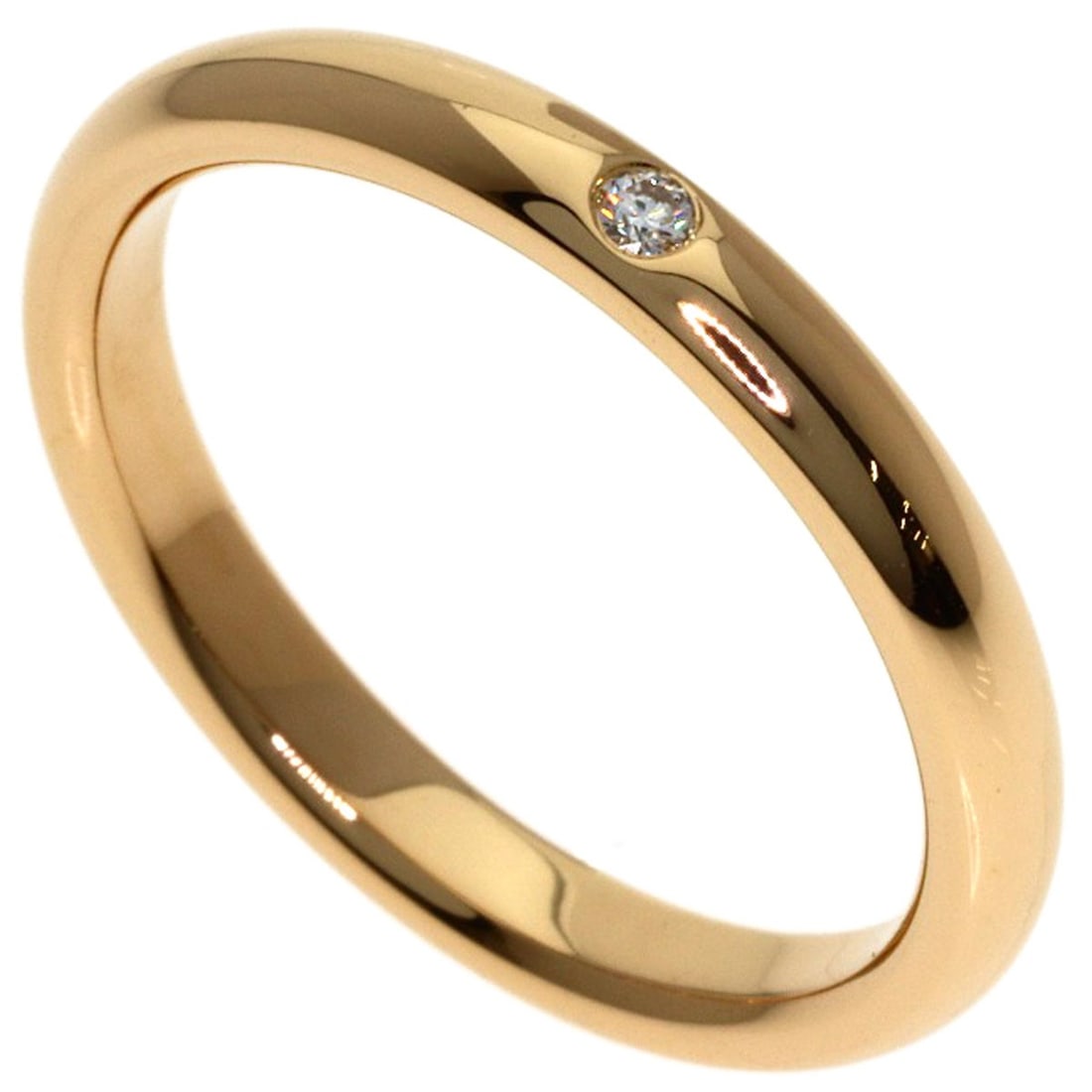 Pink Gold Stacking Diamond Ring K18 1P Tiffany: Pink Gold Stacking Diamond Ring K18 1P Tiffany K18 pink gold Tiffany ring features a diamond set in a stacking design, showcasing the luxurious metal purity of 18k gold. The ring's gold exterior and