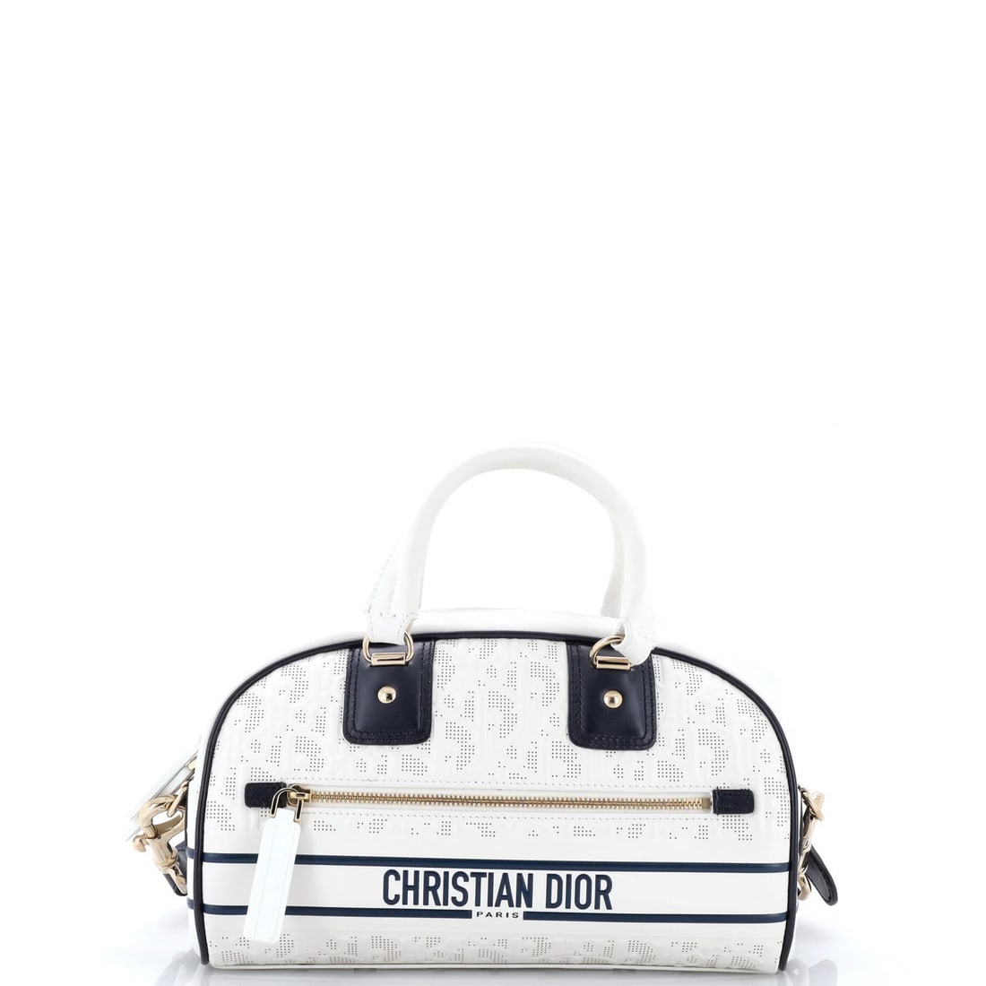 Christian Dior Vibe Calfskin Embossed Oblique Perforated Bag: Christian Dior Vibe Calfskin Embossed Oblique Perforated Bag Small Christian Dior Vibe Calfskin Embossed Oblique Perforated Bag in white leather with neutral interior, featuring gold tone hardware