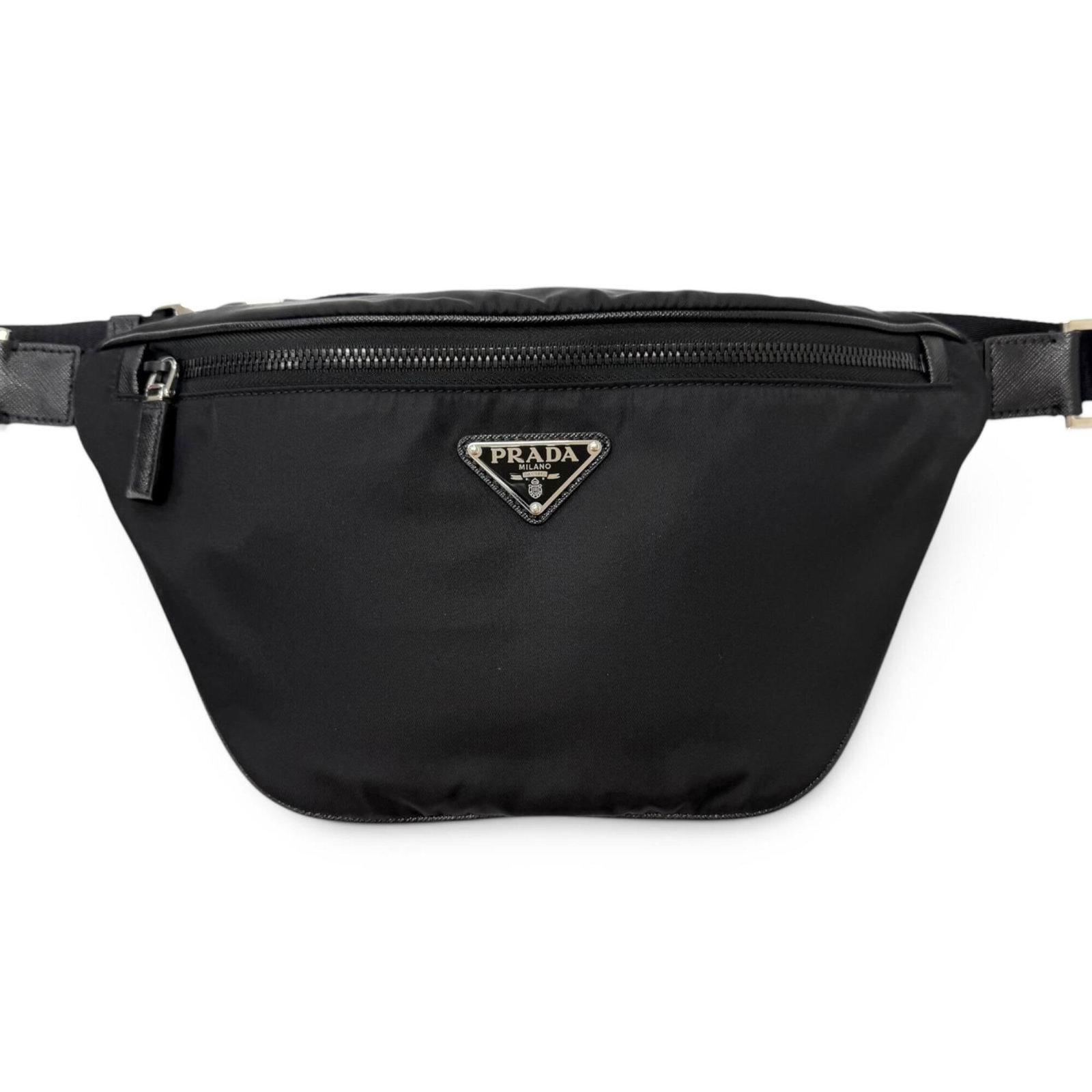 Nylon Leather Sling Bag Fanny Pack Prada: Nylon Leather Sling Bag Fanny Pack Prada Saffiano leather makes this Prada fanny pack stand out with its durable and water-resistant finish. The sleek design and 21cm x 32cm size make it a versatile a