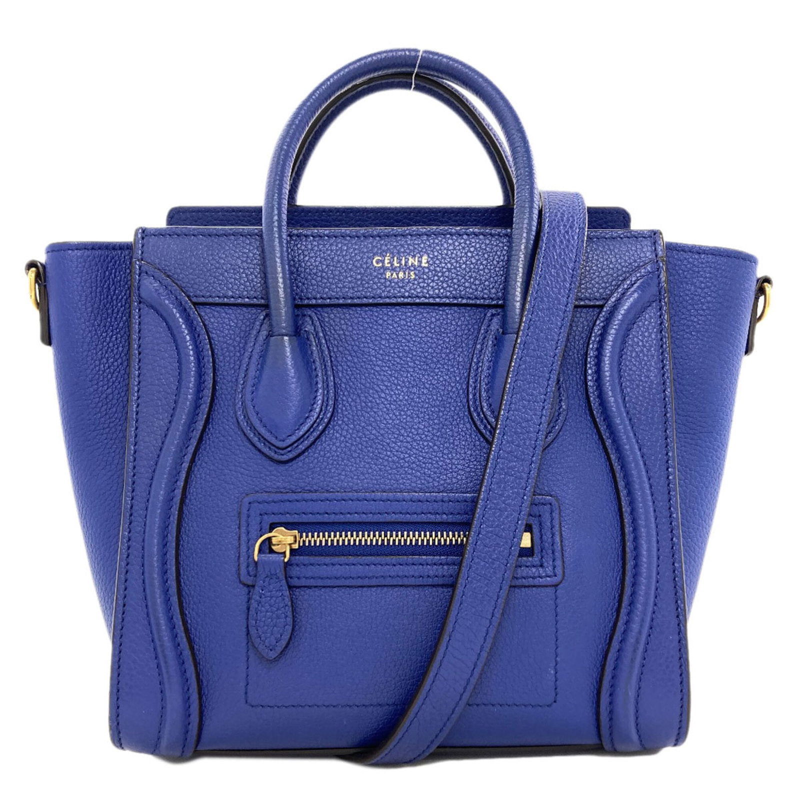 Celine Handbag Leather: Celine Handbag Leather Calfskin blue leather handbag from Celine, measuring 20.5cm x 29cm x 10cm. This stylish bag features a classic design with a signature blue hue. Made from high-quality leather,