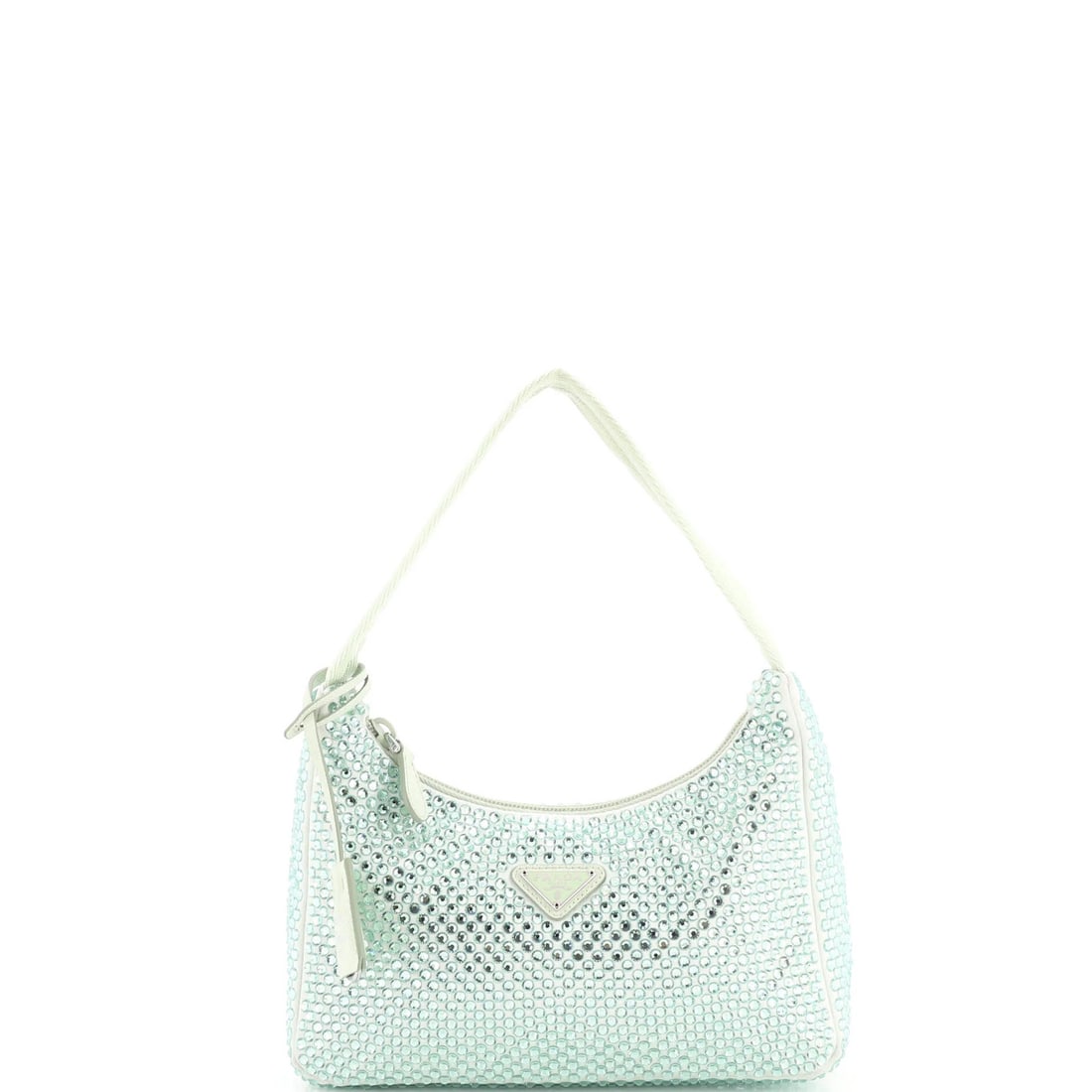 Crystal Satin Embellished Hobo Mini Re Edition Prada: Crystal Satin Embellished Hobo Mini Re Edition Prada Crystal Satin Embellished Hobo Mini Re Edition Prada: A stunning miniature version of the iconic Prada Hobo, this crystal satin embellished mini