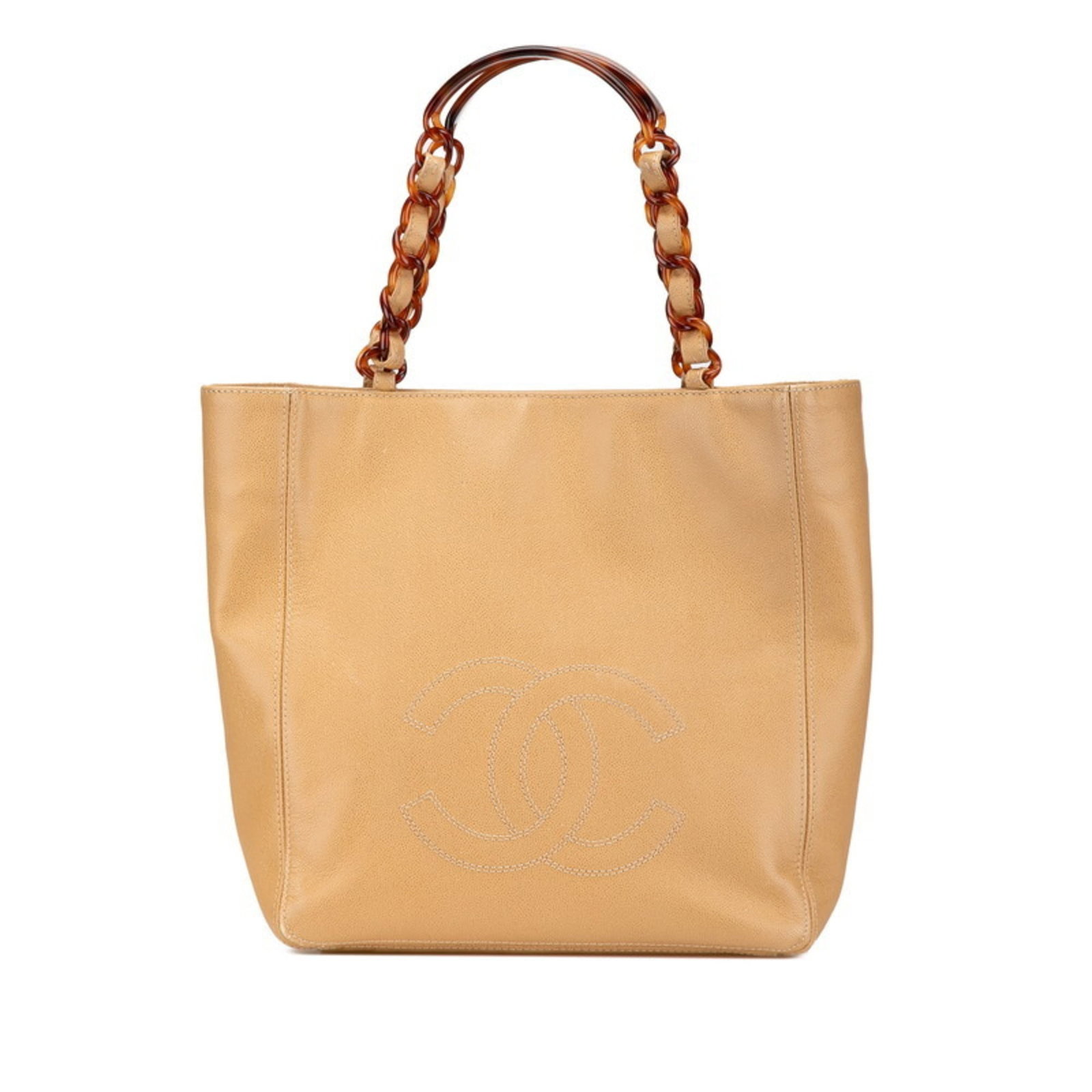 Calfskin Plastic Tote Bag Shoulder Bag Chanel: Calfskin Plastic Tote Bag Shoulder Bag Chanel Grained Calfskin and Plastic Combine for a Unique Chanel Tote Bag. This shoulder bag features a distinctive blend of materials, with a beige color and a