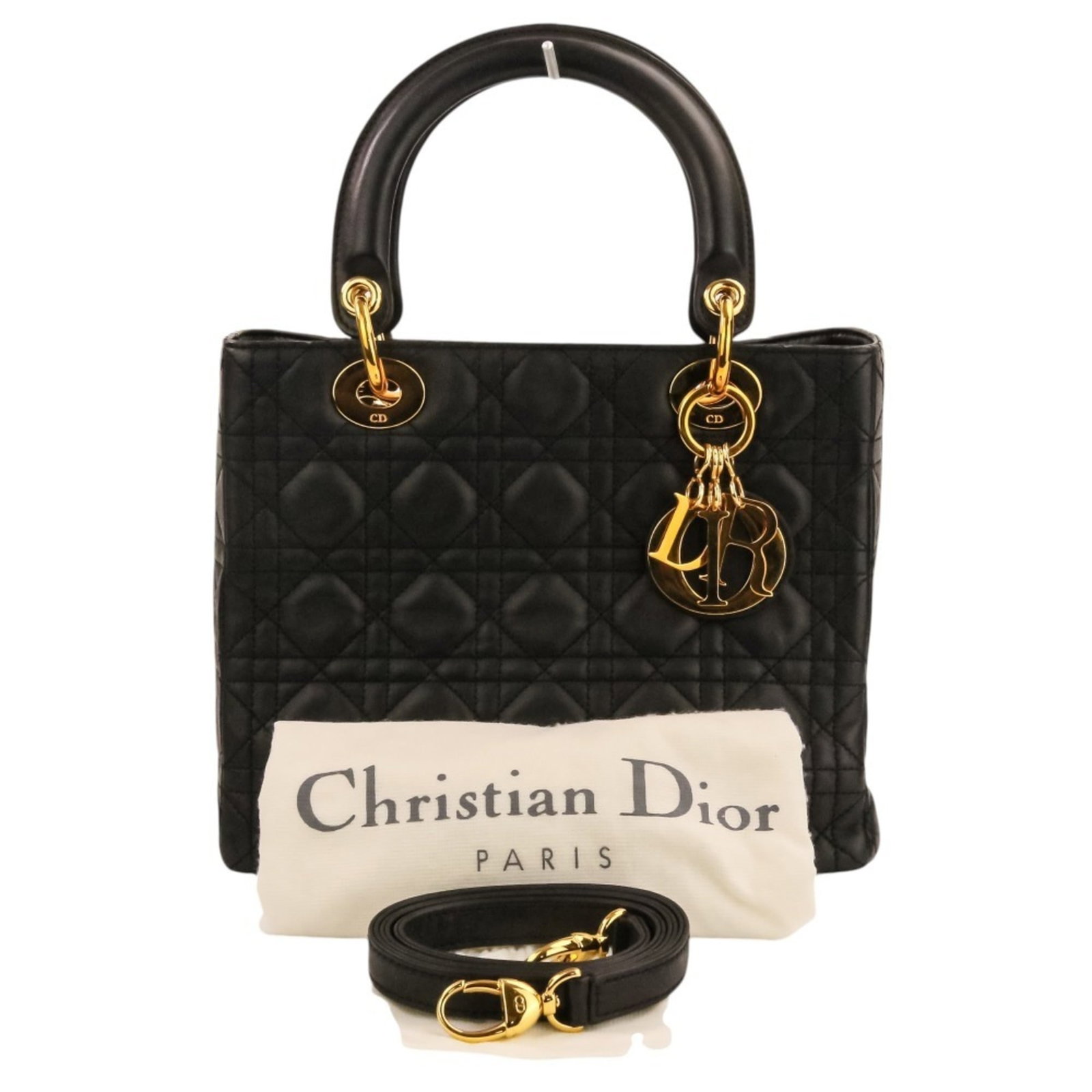 Handbag Christian Dior Leather Shoulder: Handbag Christian Dior Leather Shoulder Handbag Christian Dior Leather Shoulder in Black. This black leather shoulder bag from the Lady Dior collection measures 20cm x 24cm x 11cm and features a 86cm