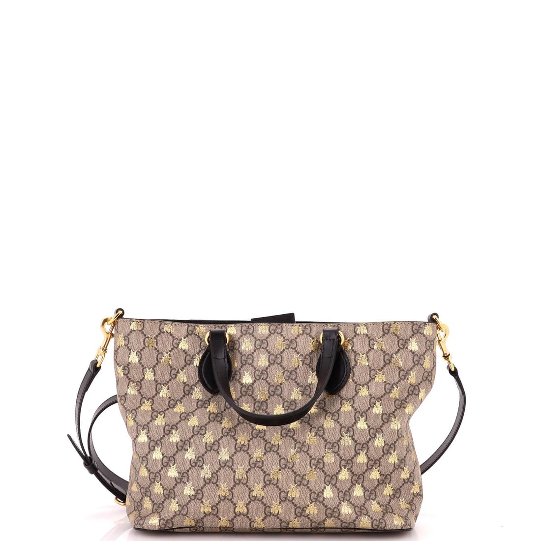 Gucci Convertible Soft Tote Printed GG Coated Small Canvas: Gucci Convertible Soft Tote Printed GG Coated Small Canvas This Gucci Convertible Soft Tote features a stylish printed GG design on a canvas-coated exterior in brown, with a neutral microfiber interio
