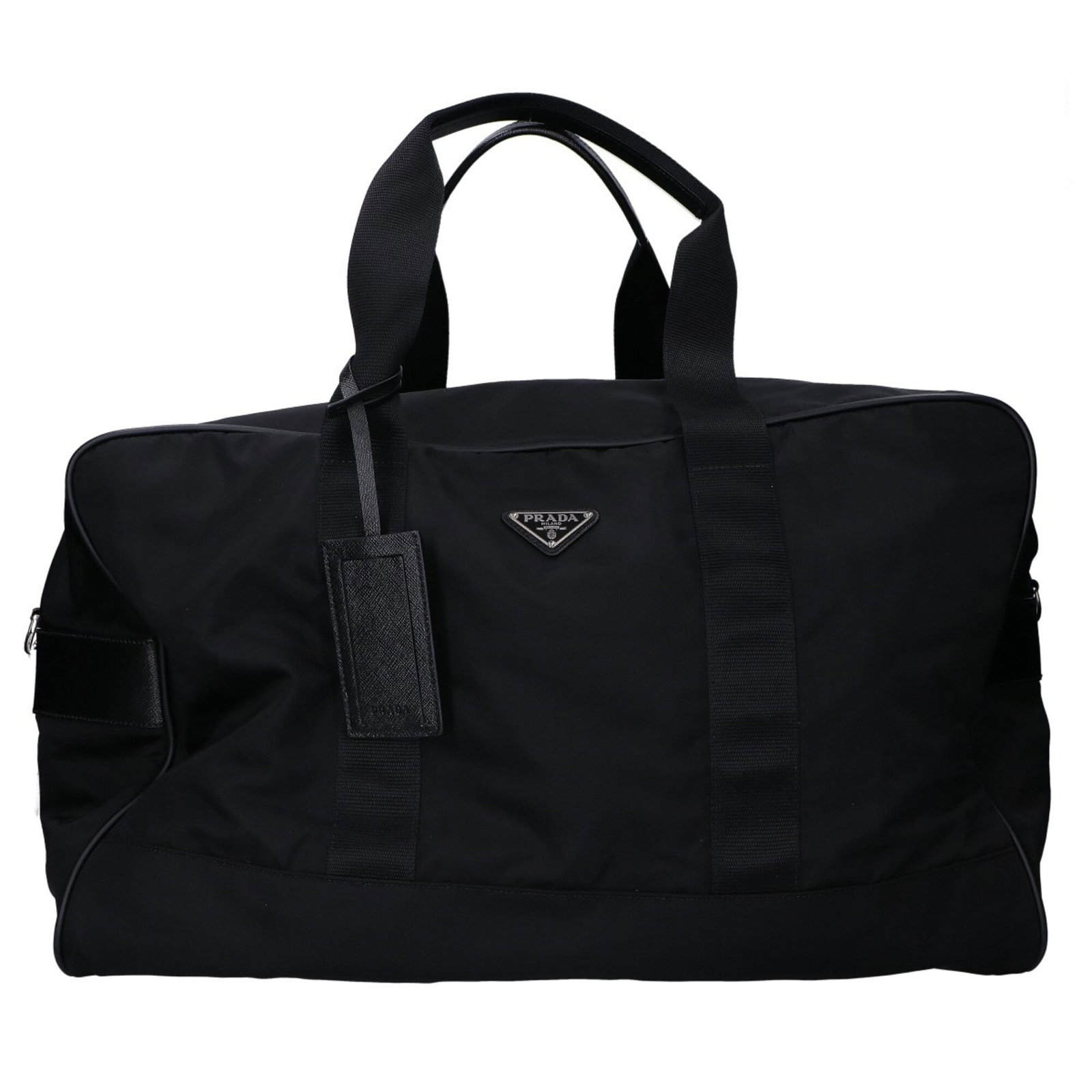 Bag Nylon Prada Boston: Bag Nylon Prada Boston The Prada Boston bag is a versatile and stylish nylon bag with a sleek silver buckle and black hardware. Measuring 33cm x 52cm x 30cm, it offers a spacious interior and a