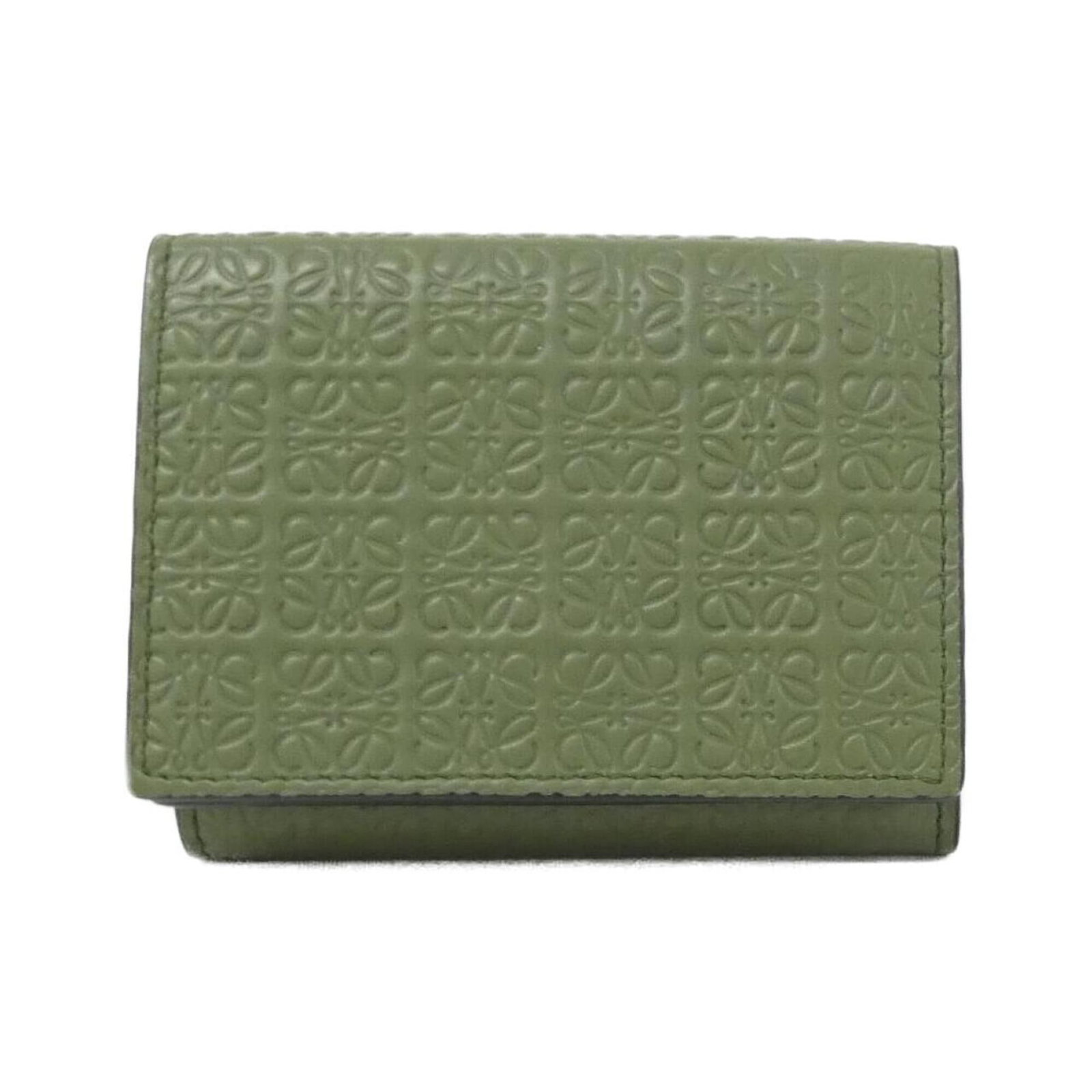 Loewe Wallet (Tri-Fold) Leather: Loewe Wallet (Tri-Fold) Leather Tri-fold leather wallet from Loewe, featuring a distinctive green calfskin color and classic design. Made from high-quality leather, this wallet measures 8cm x 10cm x 3