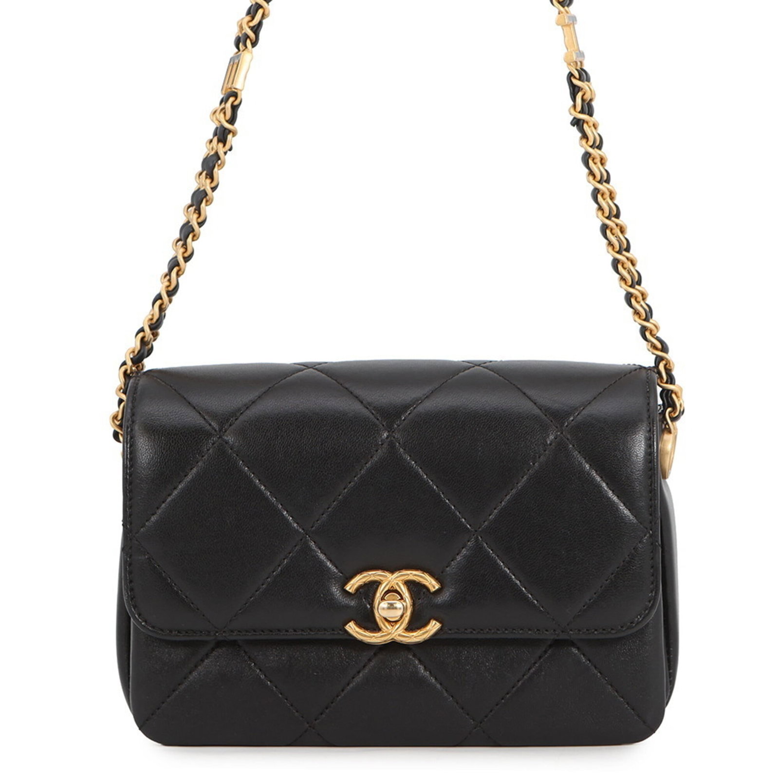 Shoulder Bag Leather Handbag Chanel: Shoulder Bag Leather Handbag Chanel Black lambskin leather shoulder bag with gold hardware and a flap closure, measuring 13.5cm x 20cm x 6.5cm and weighing 490g. This stylish Matelasse design from Cha