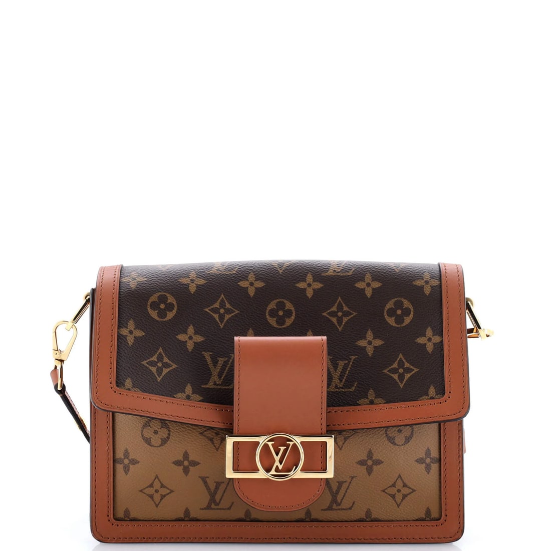 Vuitton Louis Monogram Dauphine Reverse Shoulder Bag Canvas MM: Vuitton Louis Monogram Dauphine Reverse Shoulder Bag Canvas MM The Louis Vuitton Dauphine Reverse Shoulder Bag Canvas MM is a stylish and versatile accessory, featuring a classic brown canvas exterior