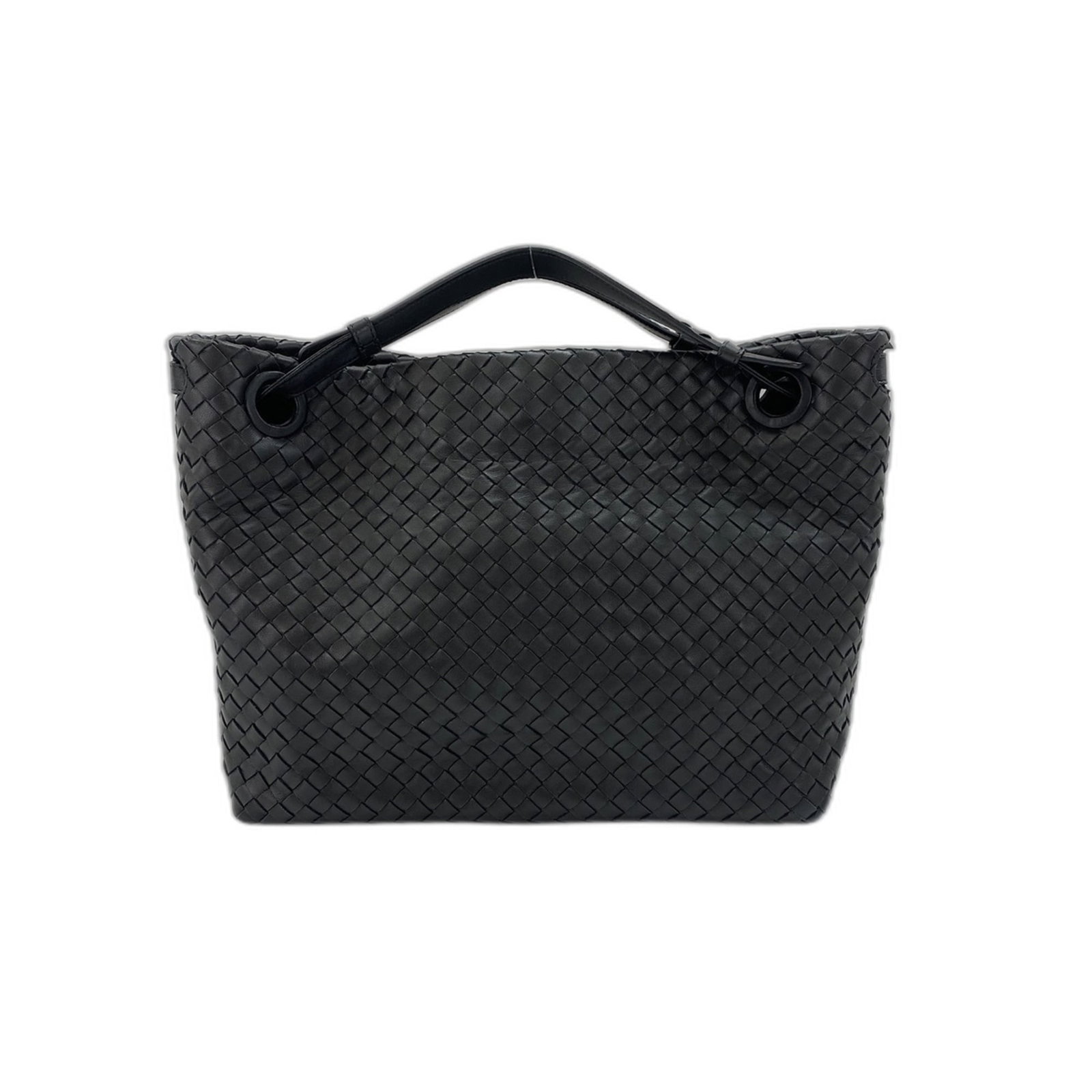Tote Bag Intrecciato By Bottega Veneta: Tote Bag Intrecciato By Bottega Veneta Intrecciato weave creates a unique texture in this black tote bag from Bottega Veneta. Made from the signature material, the bag's 25cm x 45cm x 15cm size and