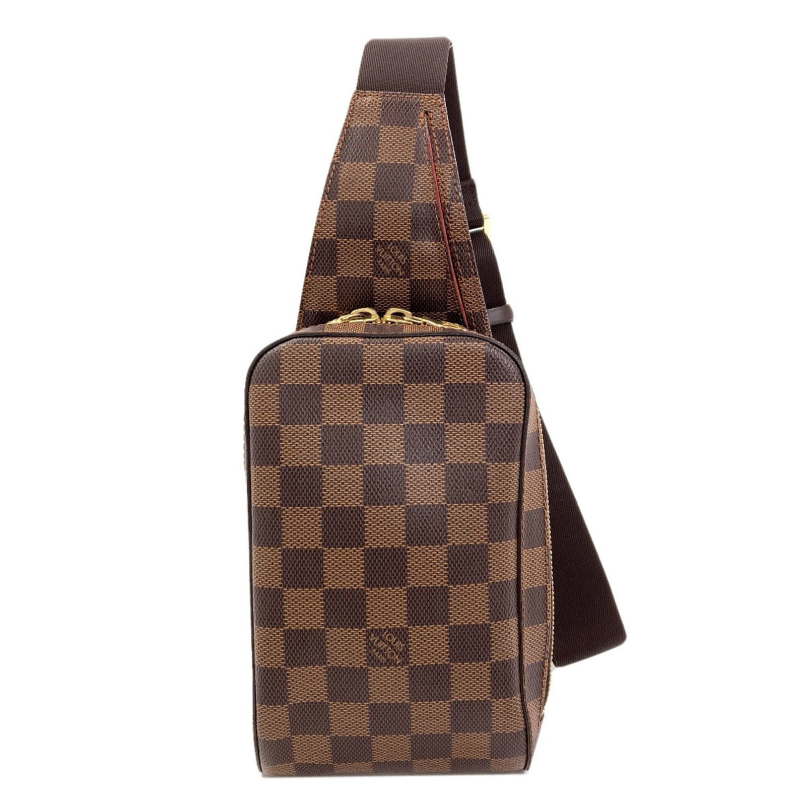 Canvas Sling Bag Damier Louis Vuitton: Canvas Sling Bag Damier Louis Vuitton Damier canvas in Ebene, this Louis Vuitton sling bag features a classic design with a zip closure. Measuring 19cm x 11cm x 4cm, it's a compact and stylish