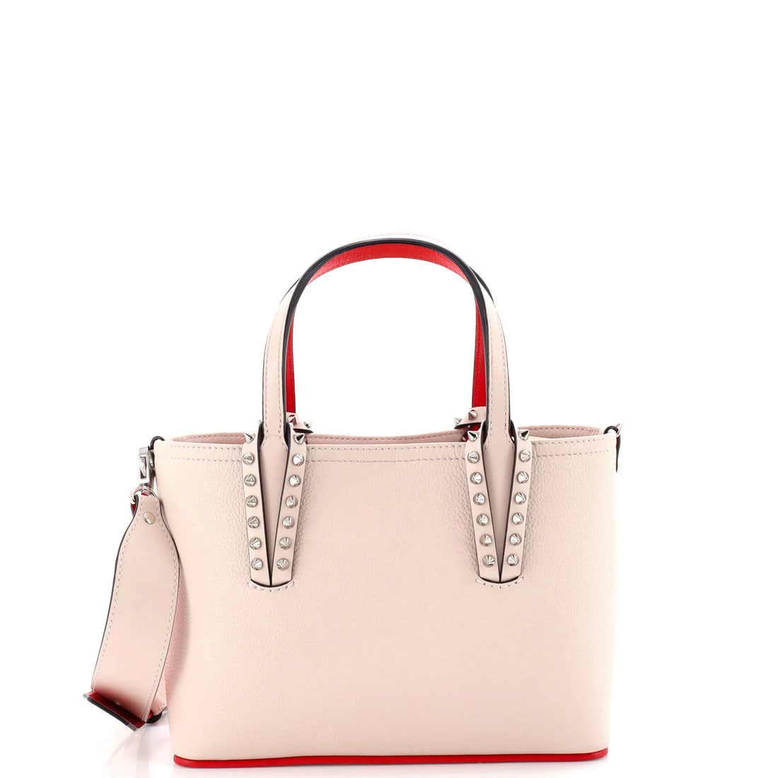 Christian Louboutin Cabata East West Mini Leather Tote: Christian Louboutin Cabata East West Mini Leather Tote The Christian Louboutin Cabata East West Mini Leather Tote boasts a neutral exterior with a pop of red interior, adding a touch of