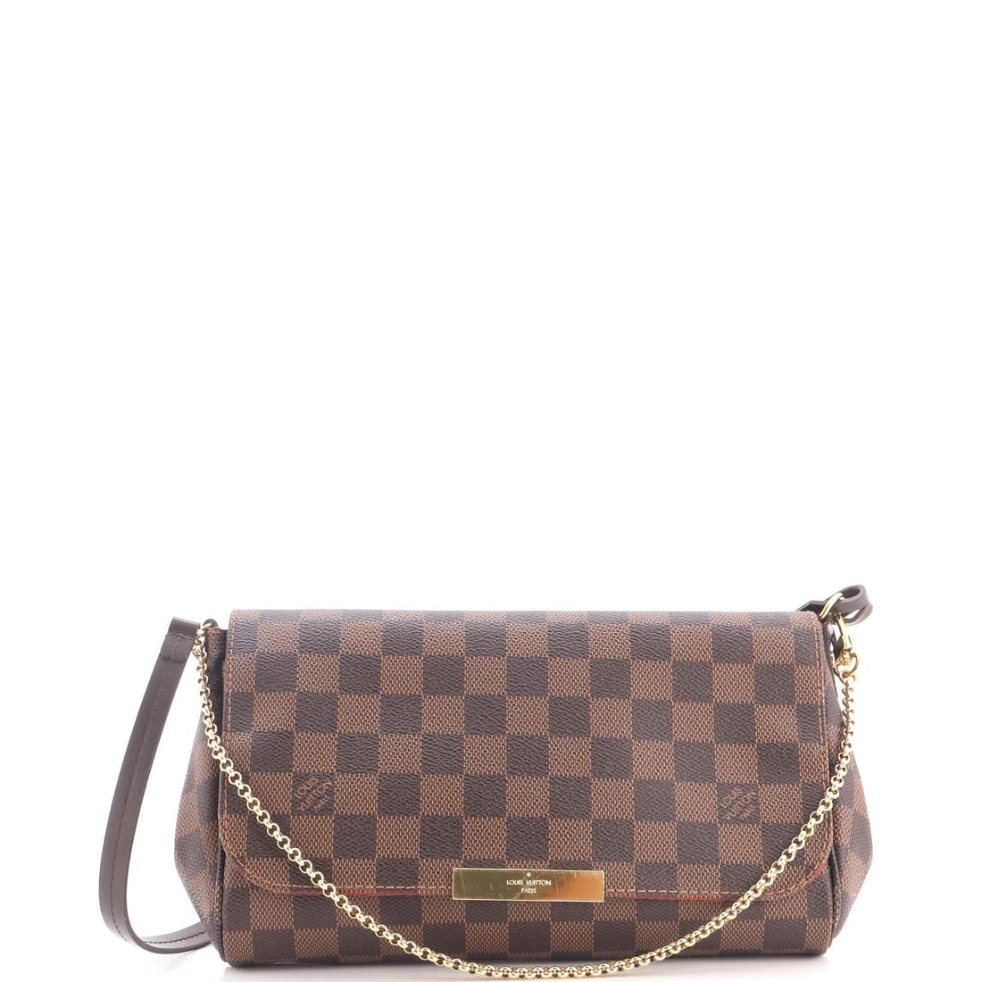 Louis Vuitton Favorite Handbag Damier MM: Louis Vuitton Favorite Handbag Damier MM The Louis Vuitton Favorite Handbag Damier MM is a stylish cross body bag with a classic canvas coated exterior in brown. Measuring 6.5" tall and 10" wide,