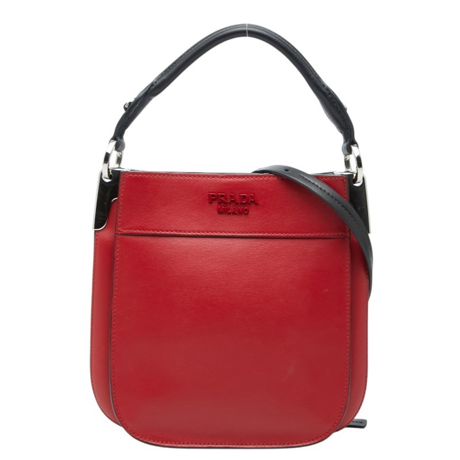 Prada Handbag Shoulder Bag Leather: Prada Handbag Shoulder Bag Leather Red Prada Leather Shoulder Bag, 19.5cm x 20.5cm x 3.5cm. This Prada handbag shoulder bag is made from high-quality leather and features a striking red color. Its
