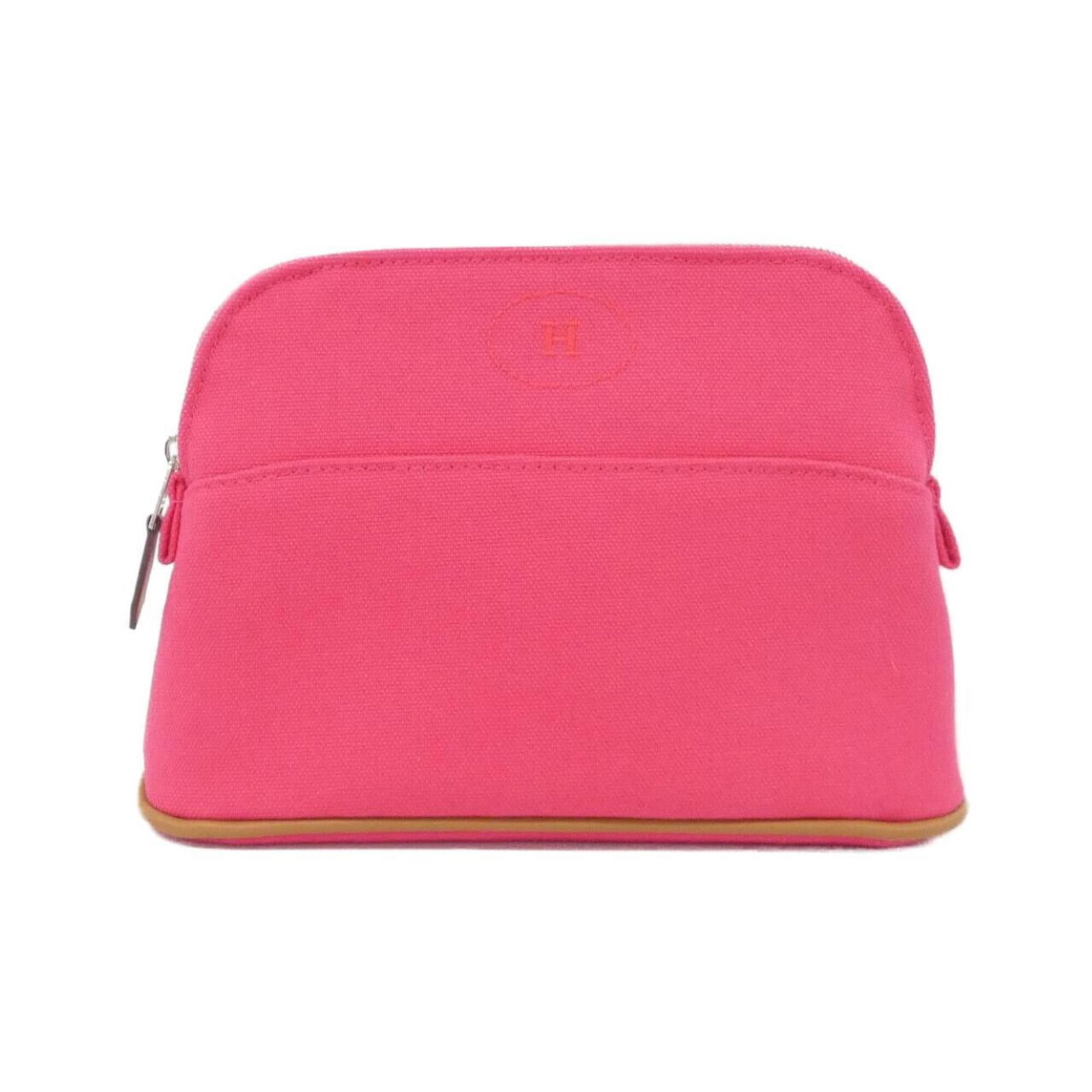 Handbag Canvas Pouch Hermes: Handbag Canvas Pouch Hermes Canvas pouch from the iconic Hermes brand, featuring a vibrant pink canvas material and sleek silver hardware. This compact, 14cm x 20cm x 6cm pouch is perfect for