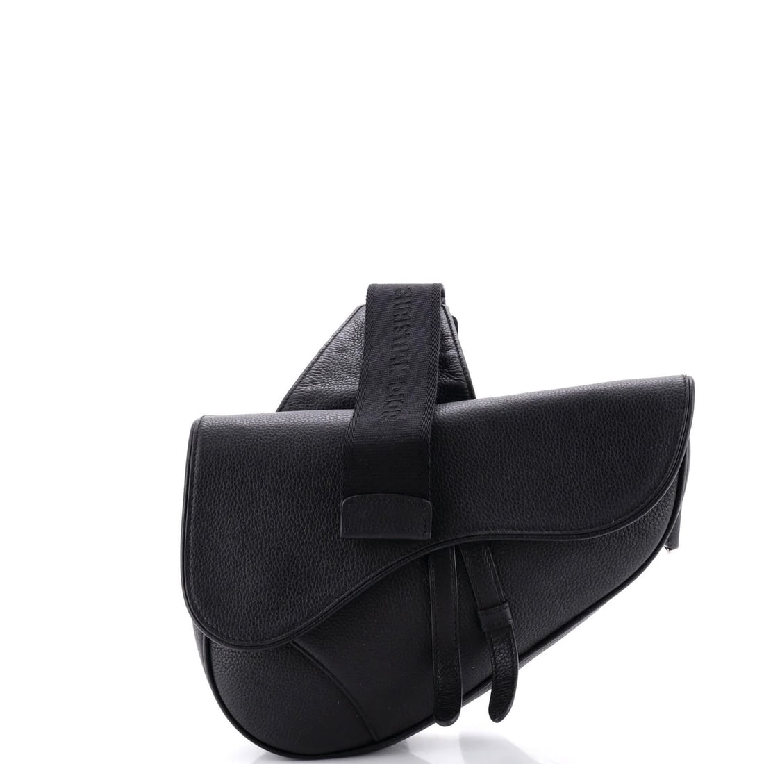 Crossbody Leather Mini Bag Saddle Christian Dior: Crossbody Leather Mini Bag Saddle Christian Dior Black leather mini crossbody bag from Christian Dior's Saddle collection, featuring a sleek design with a 4.5" handle drop and adjustable strap drop