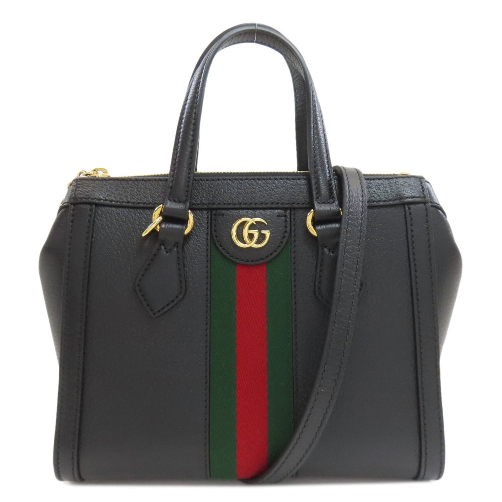 Handbag Leather Gucci: Handbag Leather Gucci This black Gucci handbag is made from high-quality calfskin leather, with a sleek and sophisticated design. Measuring 20cm x 24cm x 11cm, it features a classic style that is