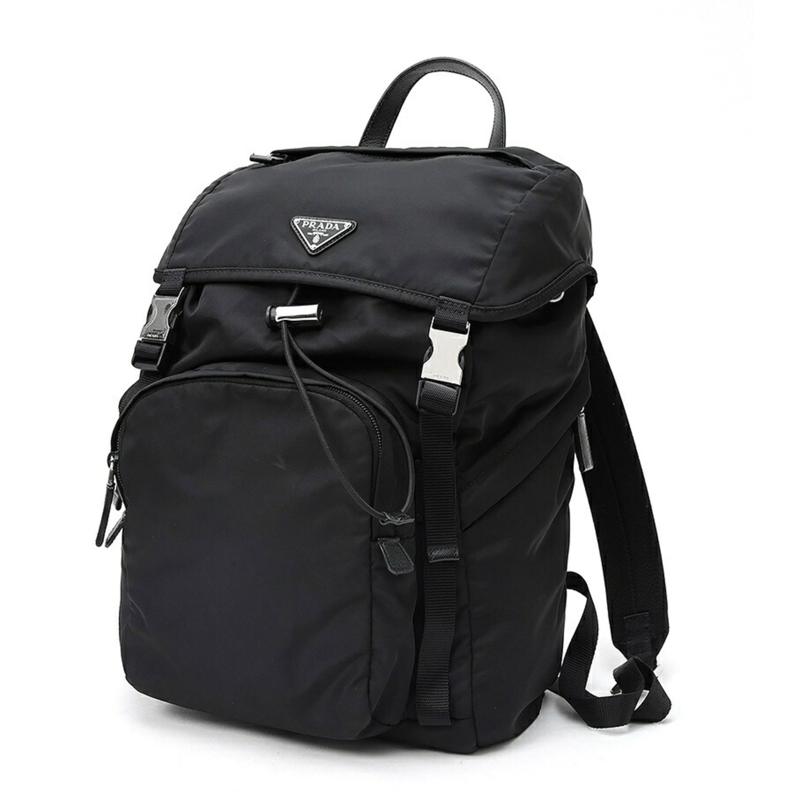 Nylon Fabric Leather Backpack Prada: Nylon Fabric Leather Backpack Prada Saffiano leather backpack with a sleek and sophisticated design, featuring a durable nylon fabric and a classic Prada Country look. Made in Italy, this stylish back