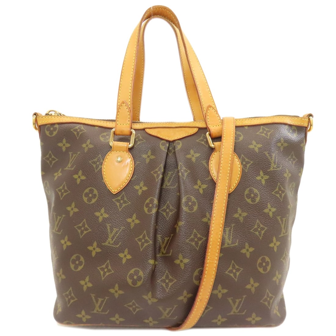 Monogram Canvas Louis Vuitton M40145 Palermo Pm Tote Bag: Monogram Canvas Louis Vuitton M40145 Palermo Pm Tote Bag Monogram canvas exterior in brown, a classic design element of the iconic LOUIS VUITTON style. This tote bag features the signature PM