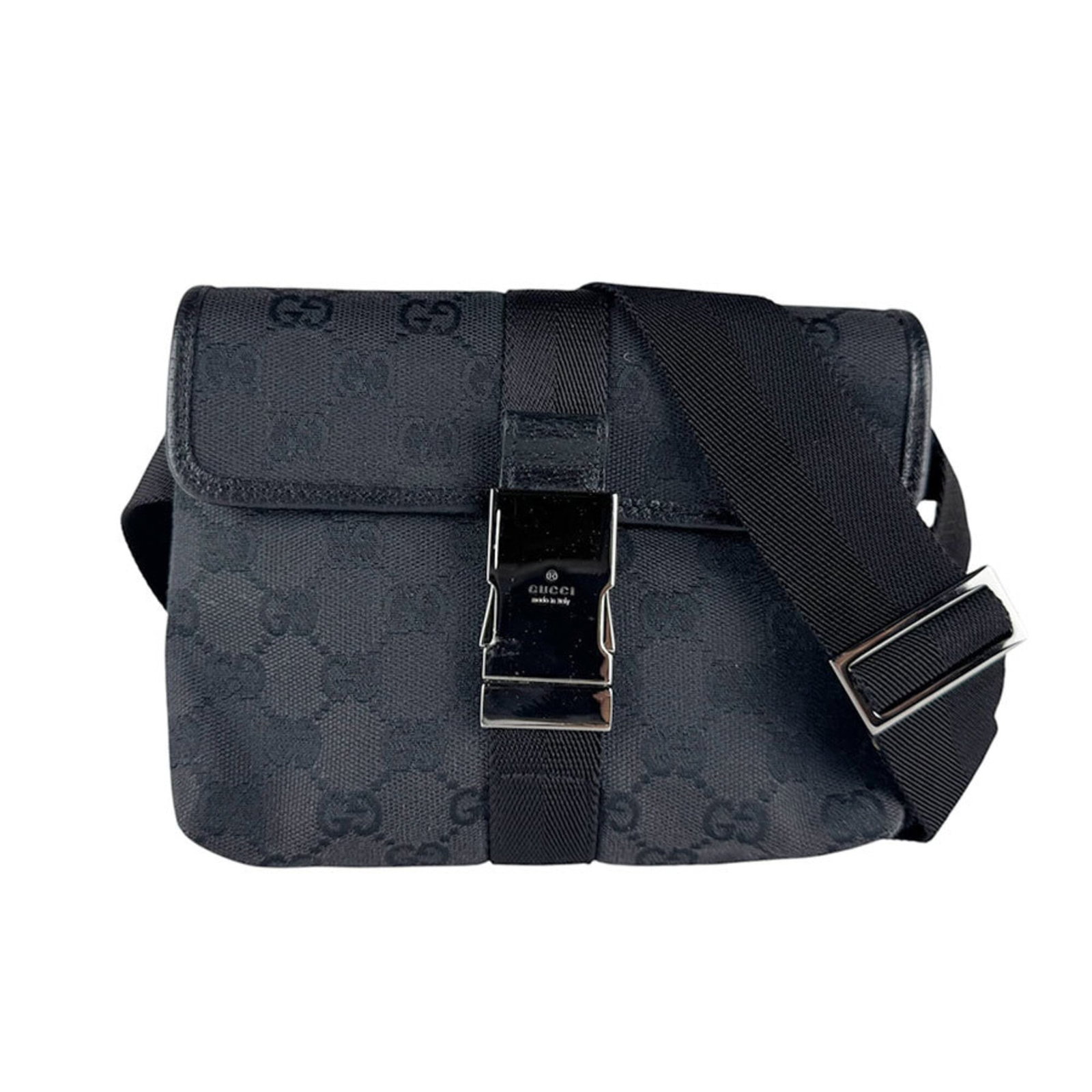 Gucci Fanny Pack Sling Bag Gg Canvas: Gucci Fanny Pack Sling Bag Gg Canvas Gucci's iconic GG canvas is on display in this sleek and versatile fanny pack sling bag, crafted with a timeless black hue that adds a touch of sophistication to