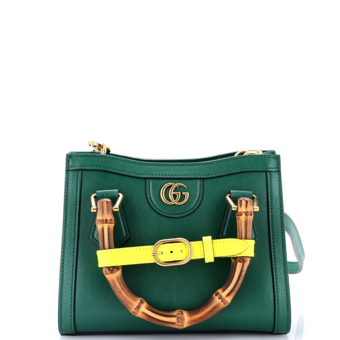 Gucci Leather Mini Bamboo Handle Tote Diana NM: Gucci Leather Mini Bamboo Handle Tote Diana NM Gucci's iconic bamboo handle tote, the Diana, is a stylish and functional mini cross body bag. Made from high-quality leather and featuring a neutral int