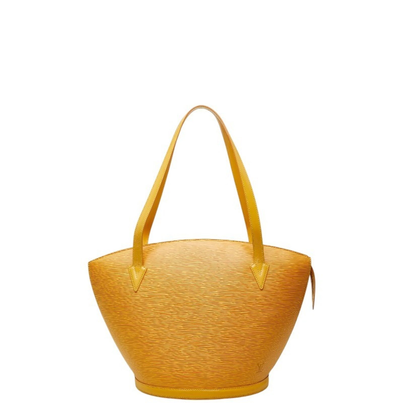Shoulder Bag Leather Louis Vuitton: Shoulder Bag Leather Louis Vuitton This Louis Vuitton shoulder bag boasts a classic design with a timeless beige and yellow color combination. Made from high-quality leather, its structured shape and