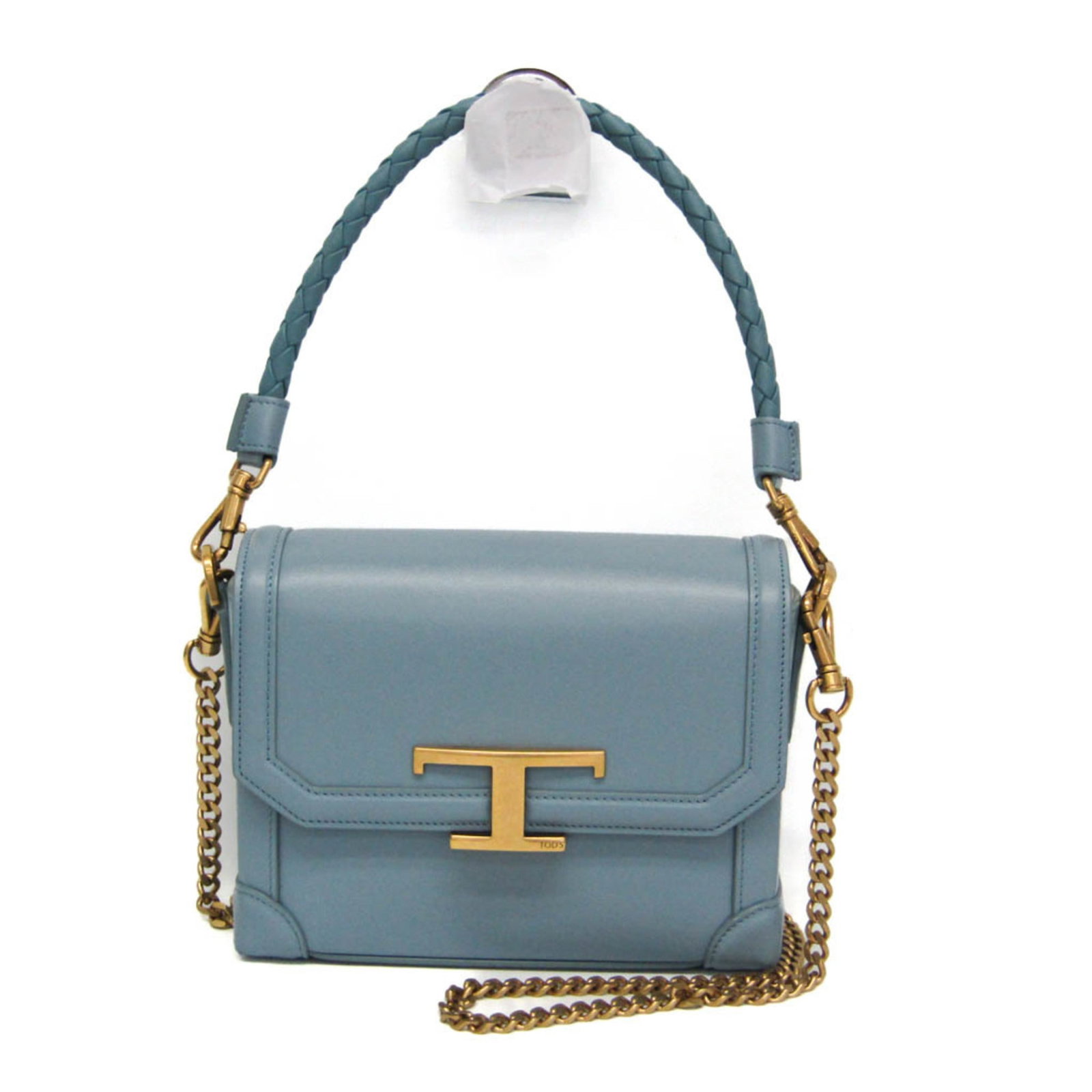 Shoulder Bag Leather Handbag Tod'S: Shoulder Bag Leather Handbag Tod'S T-Timeless Chain Shoulder Bag from Tod's, a stylish and sophisticated leather handbag with a light blue hue, features a magnetic snap closure and an open pocket for