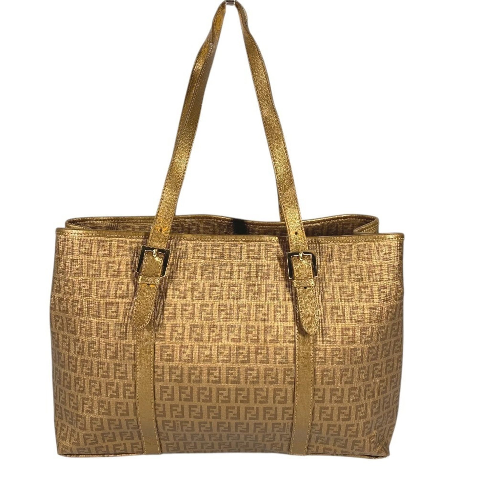 Pvc leather Zucca Fendi tote bag shoulder: Pvc leather Zucca Fendi tote bag shoulder Zucca, PVC, and leather come together in this unique Fendi tote bag, featuring a distinctive gold color. Made from a combination of materials, this shoulder