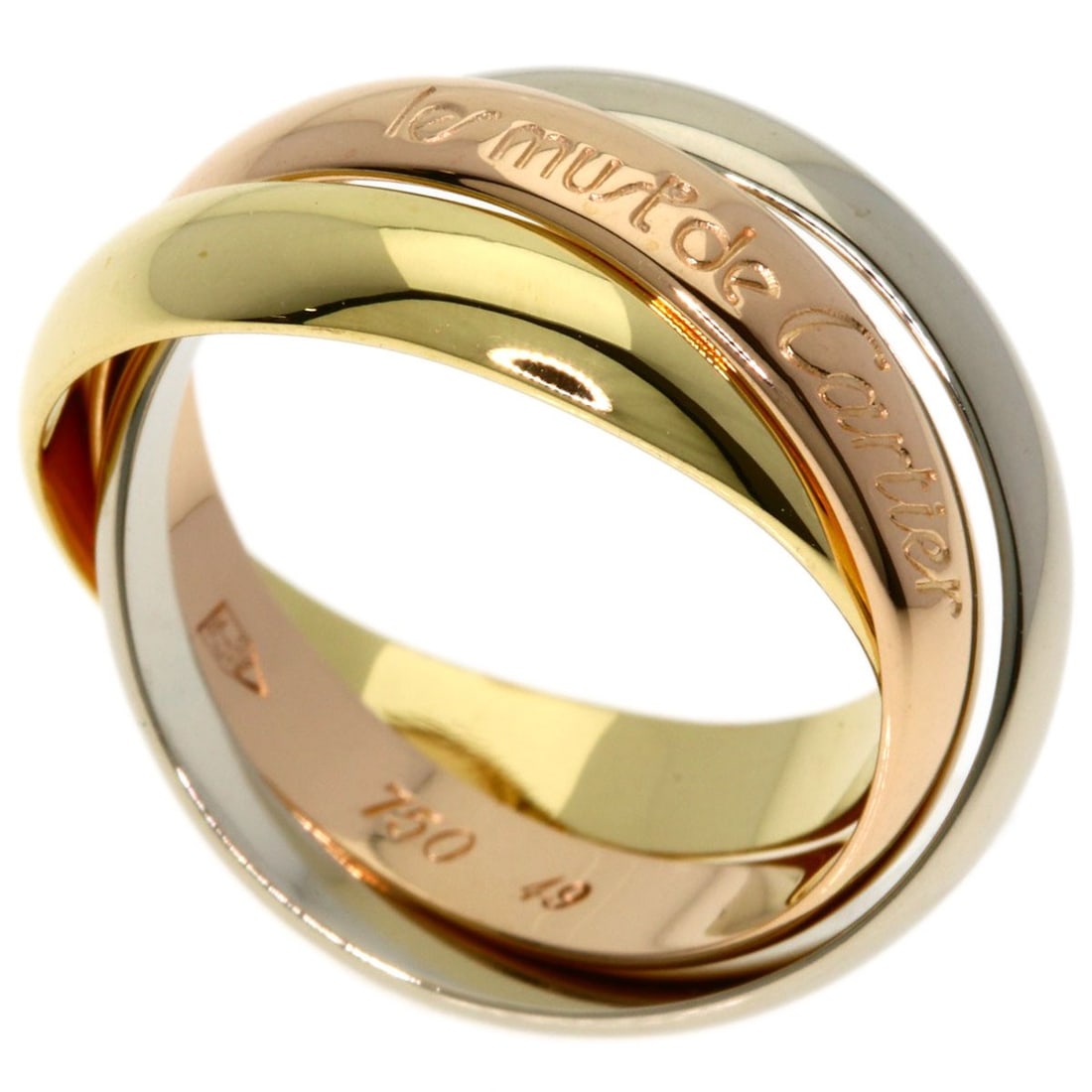K18 Yellow Gold Pink Gold Ring Cartier Trinity #49: K18 Yellow Gold Pink Gold Ring Cartier Trinity #49 K18 Yellow Gold Pink Gold Cartier Trinity #49 Ring features a unique blend of K18 yellow gold and pink gold, showcasing the brand's signature style.